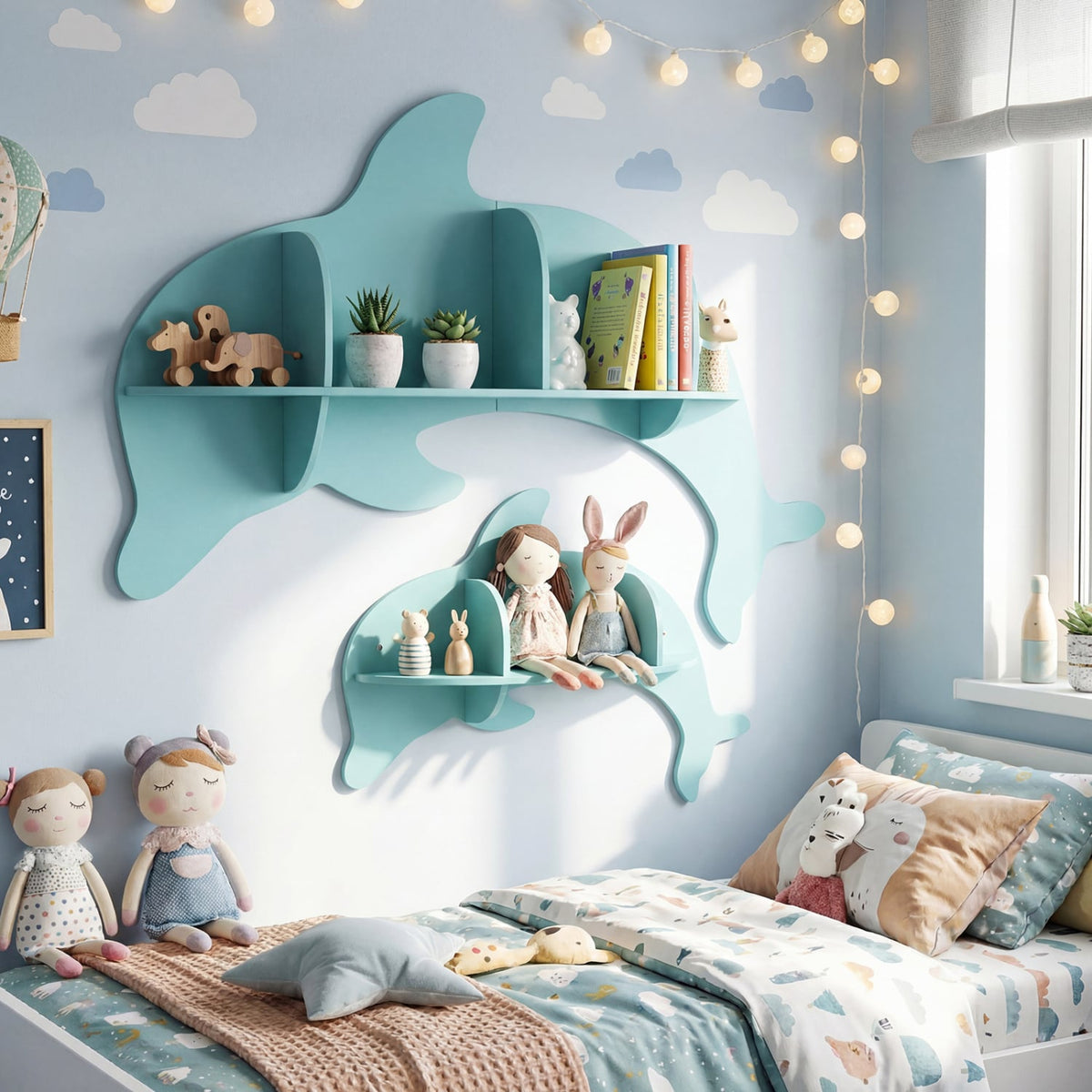 Floating Dolphin Shelves Wall Mounted Storage Display Rack-Blue-Kids Storage-DECOROLALA