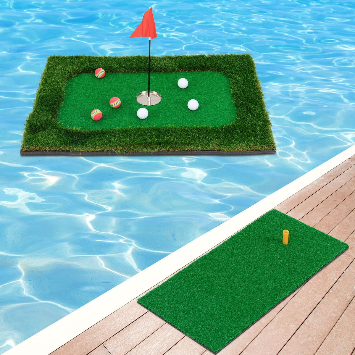 Floating Golf Green for Pool with 6 Golf Balls and Golf Flag-Golf-DECOROLALA