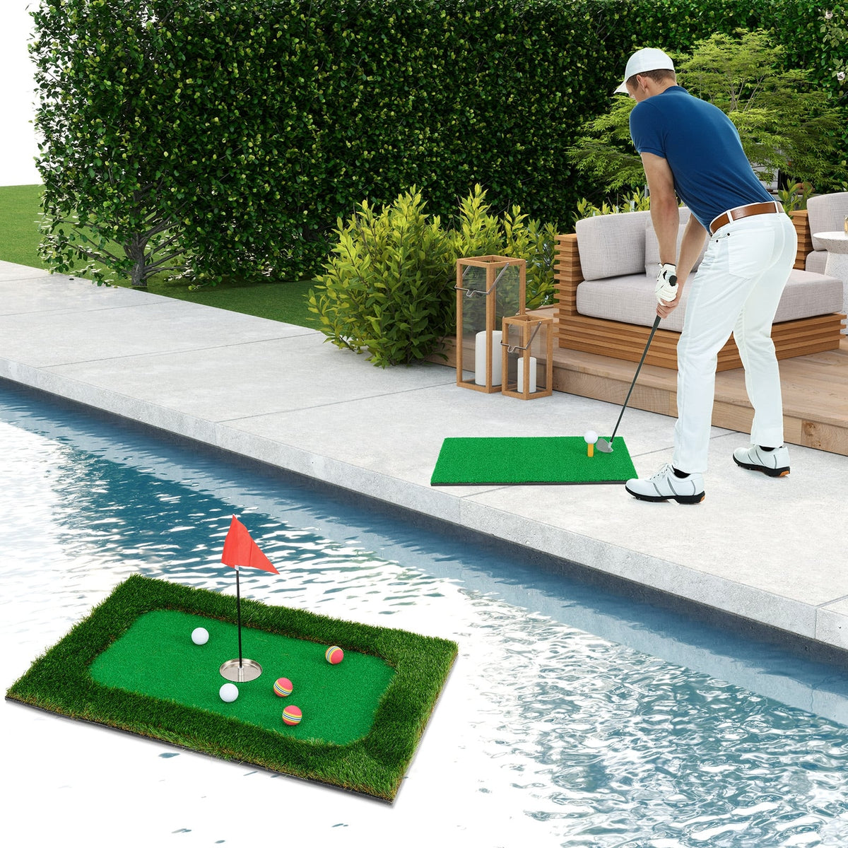 Floating Golf Green for Pool with 6 Golf Balls and Golf Flag-Golf-DECOROLALA