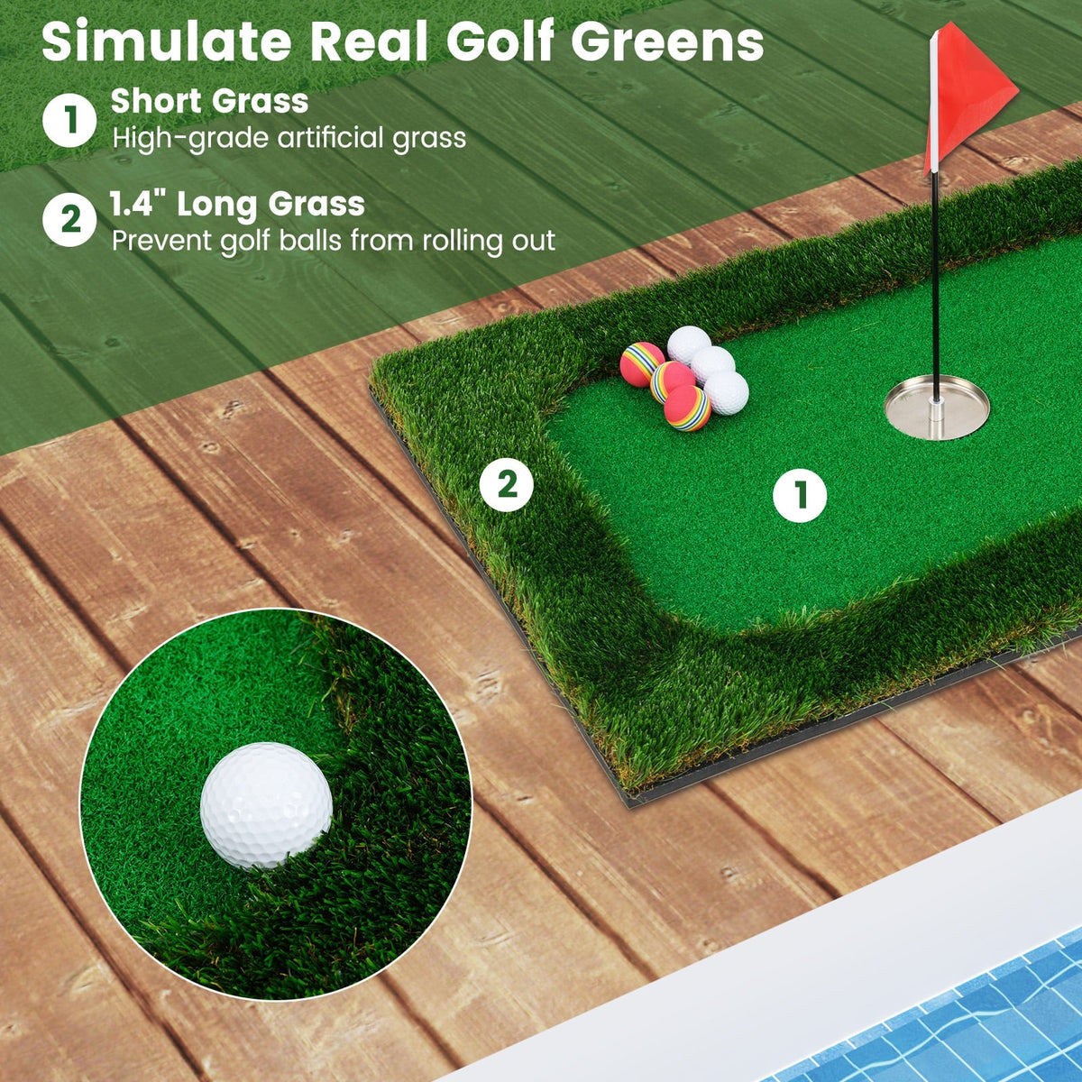 Floating Golf Green for Pool with 6 Golf Balls and Golf Flag-Golf-DECOROLALA