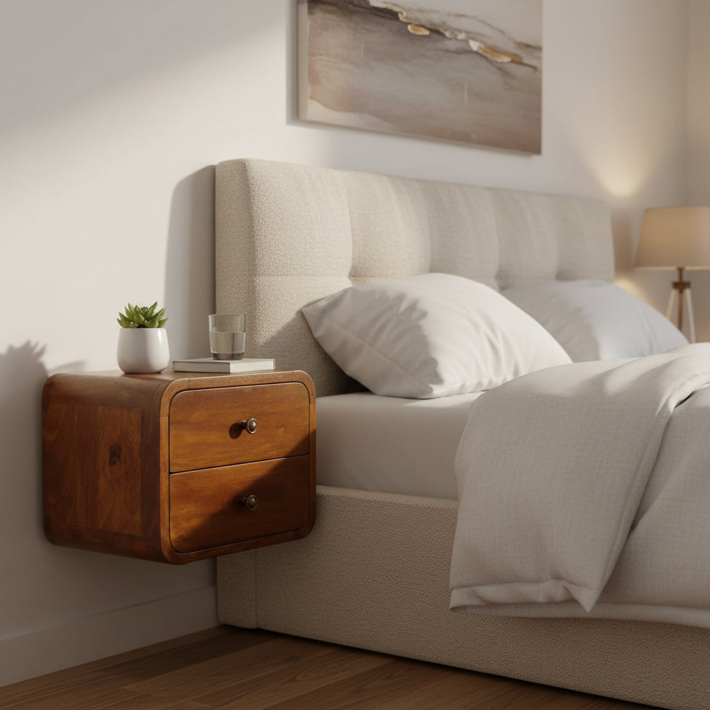 Floating Mini Chestnut Nightstand - Solid Mango Wood 2 Drawers-Nightstand-DECOROLALA