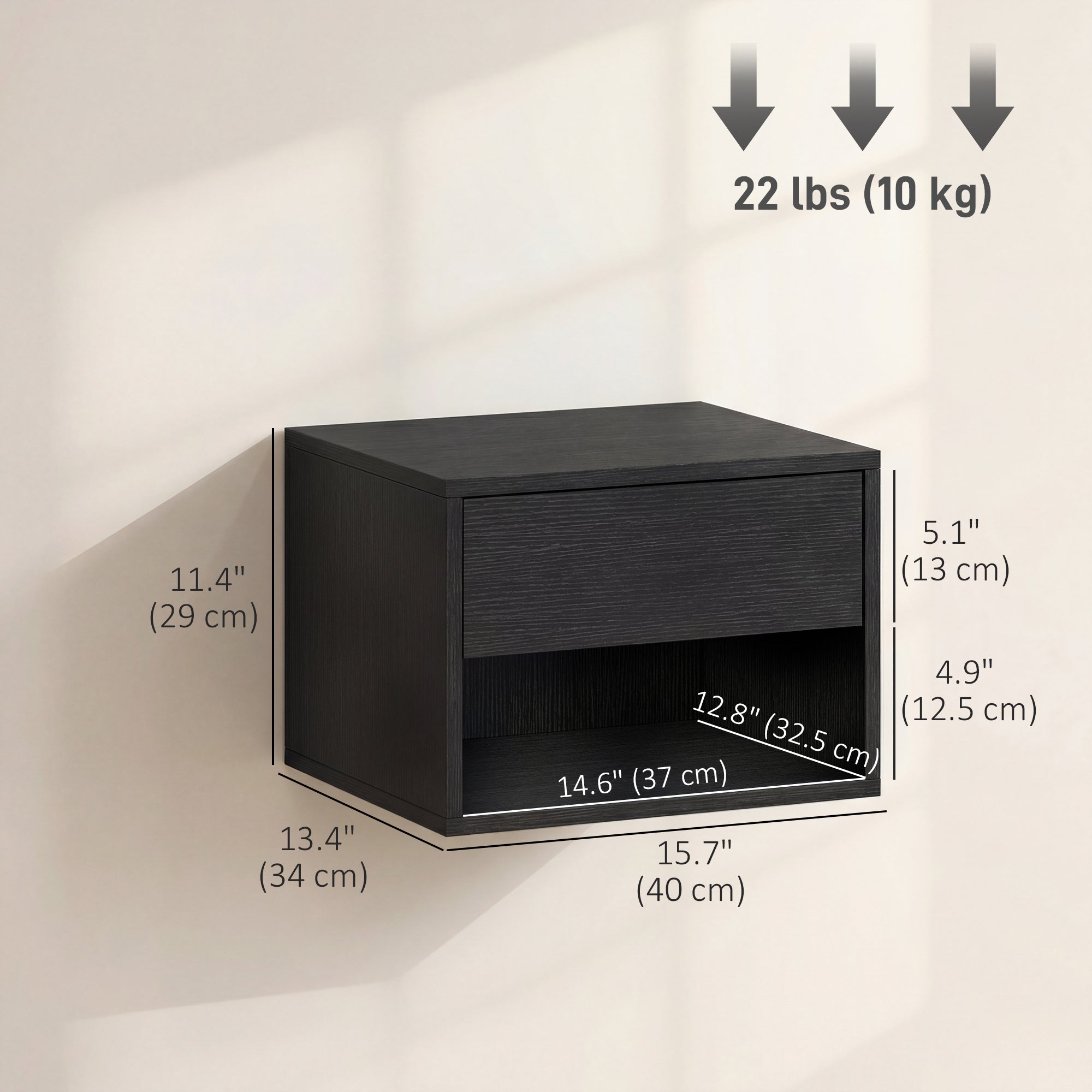 Floating Nightstand Set of 2 - Black Wall Mounted with Drawer-Home Furnishings > Bedroom Furniture > Bedside Tables-DECOROLALA