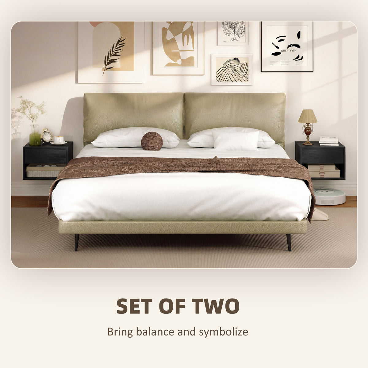 Floating Nightstand Set of 2 - Black Wall Mounted with Drawer-Home Furnishings > Bedroom Furniture > Bedside Tables-DECOROLALA