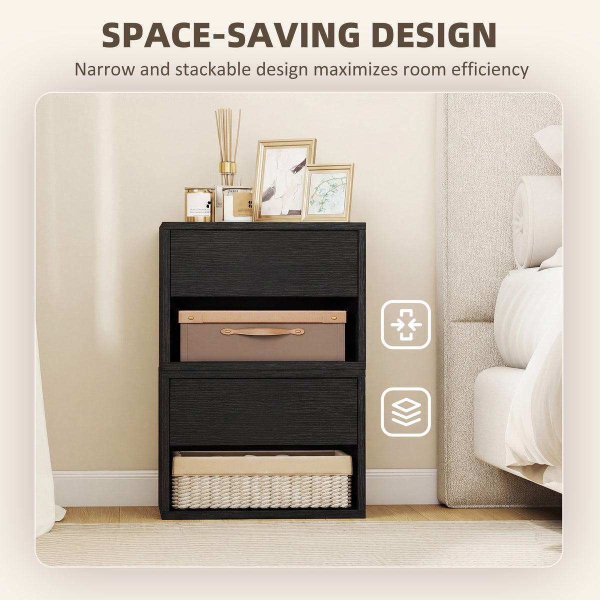 Floating Nightstand Set of 2 - Black Wall Mounted with Drawer-Home Furnishings > Bedroom Furniture > Bedside Tables-DECOROLALA