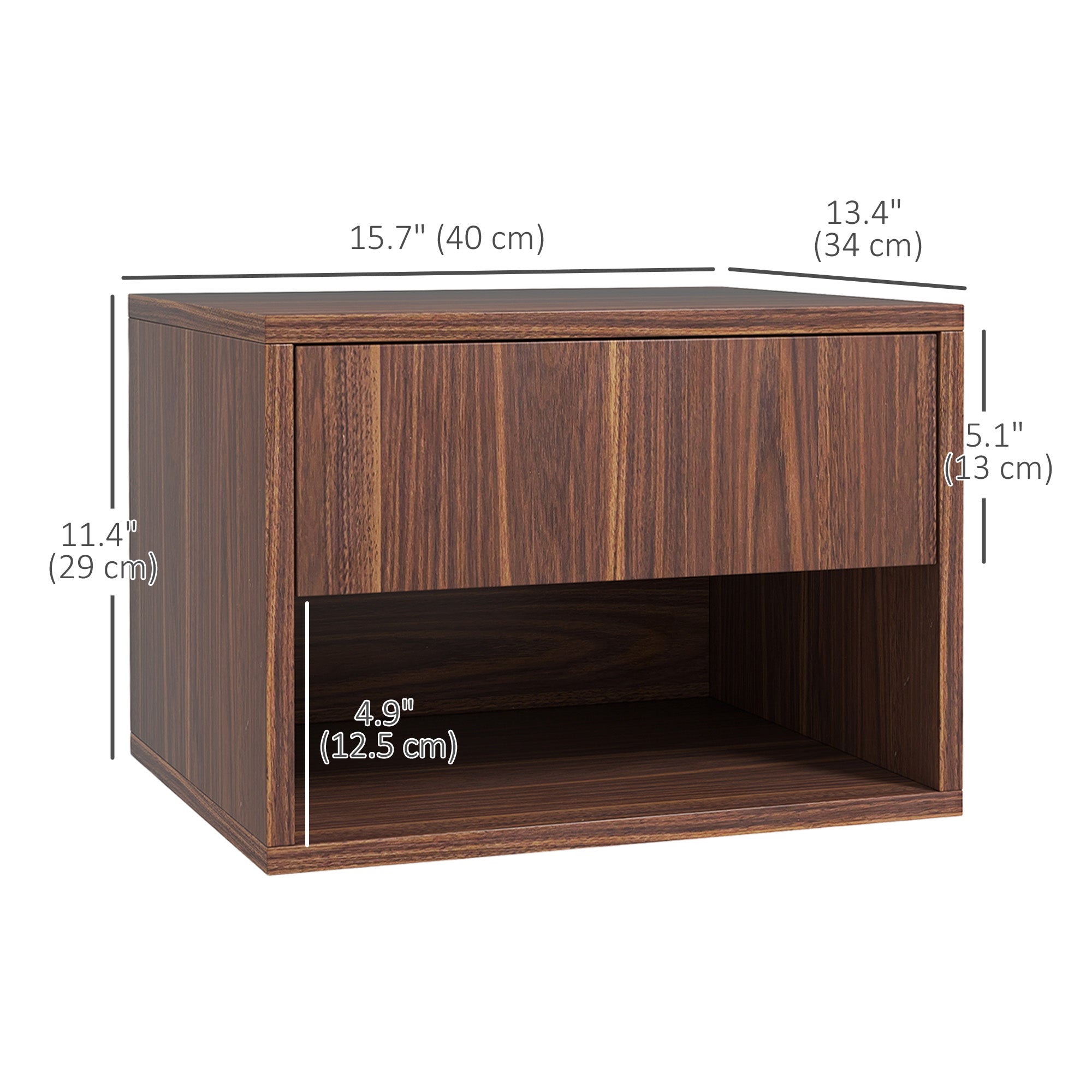 Floating Nightstand Set of 2 - Brown Wall Mounted with Drawer-Home Furnishings > Bedroom Furniture > Bedside Tables-DECOROLALA