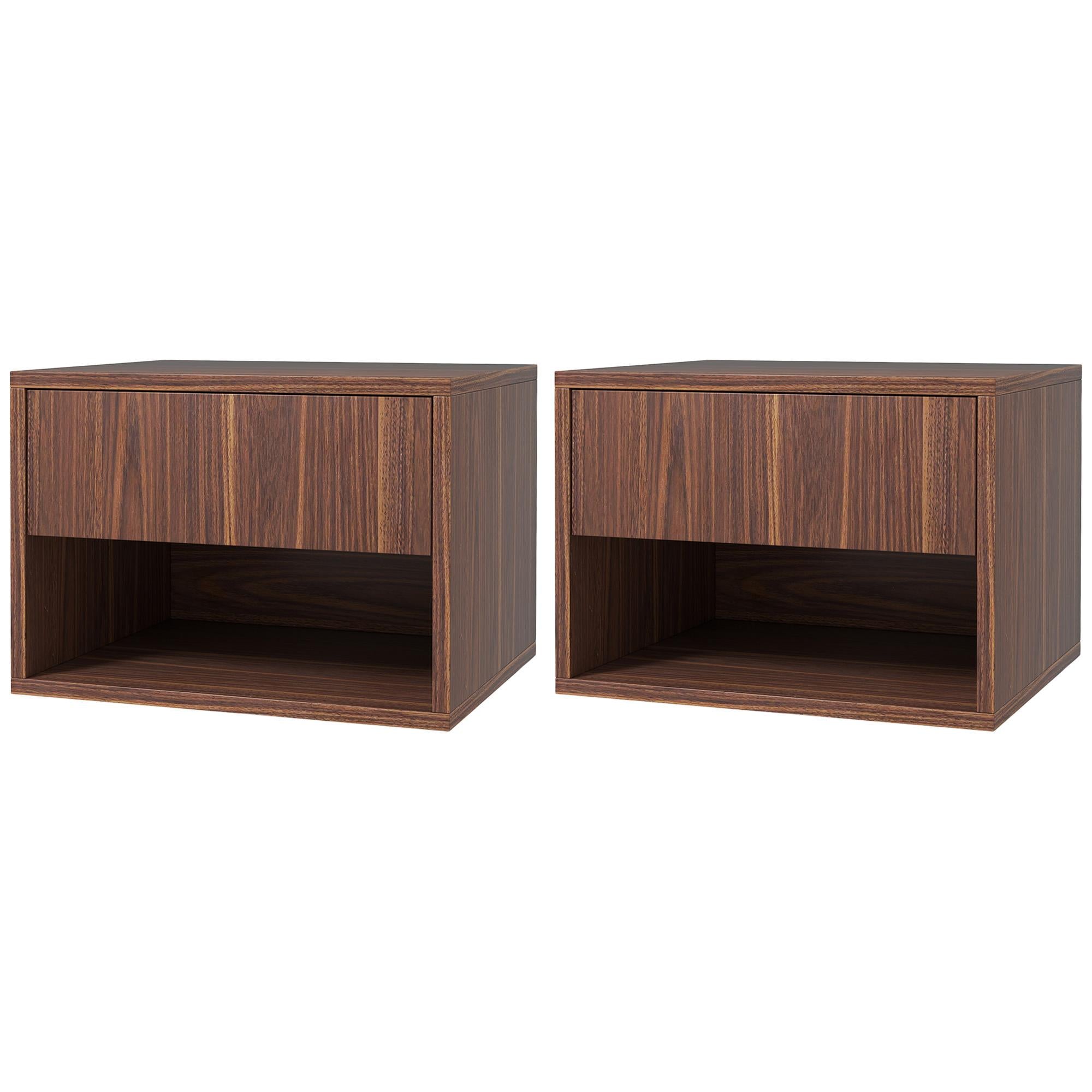 Floating Nightstand Set of 2 - Brown Wall Mounted with Drawer-Home Furnishings > Bedroom Furniture > Bedside Tables-DECOROLALA