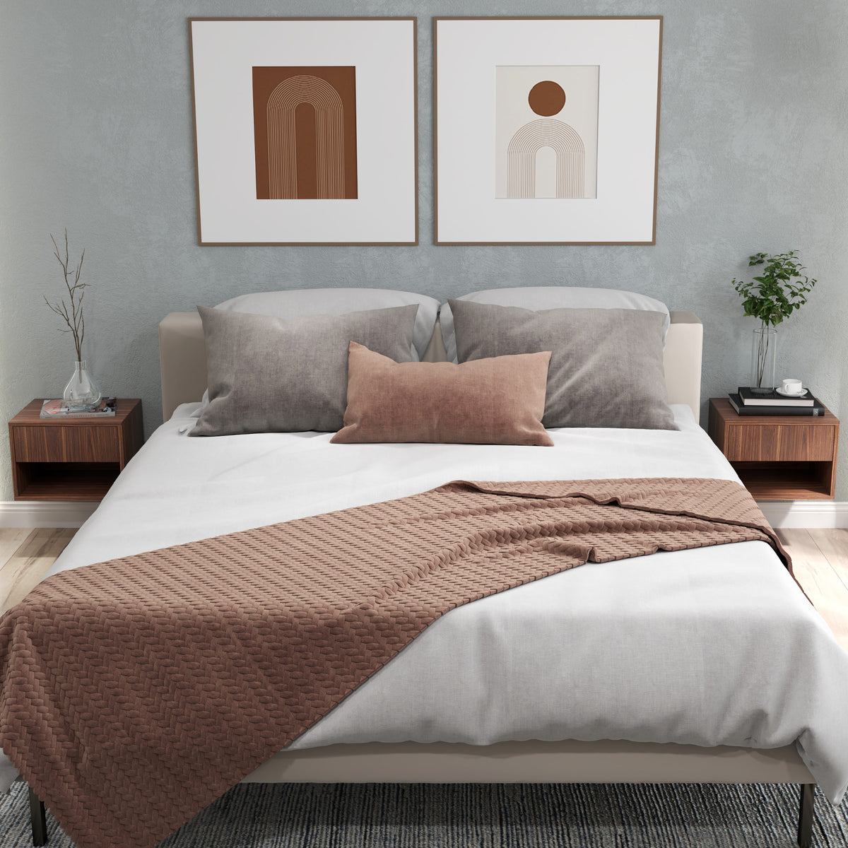 Floating Nightstand Set of 2 - Brown Wall Mounted with Drawer-Nightstands-DECOROLALA