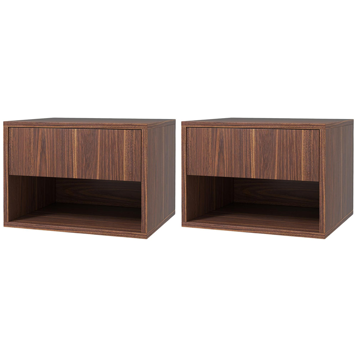 Floating Nightstand Set of 2 - Brown Wall Mounted with Drawer-Nightstands-DECOROLALA