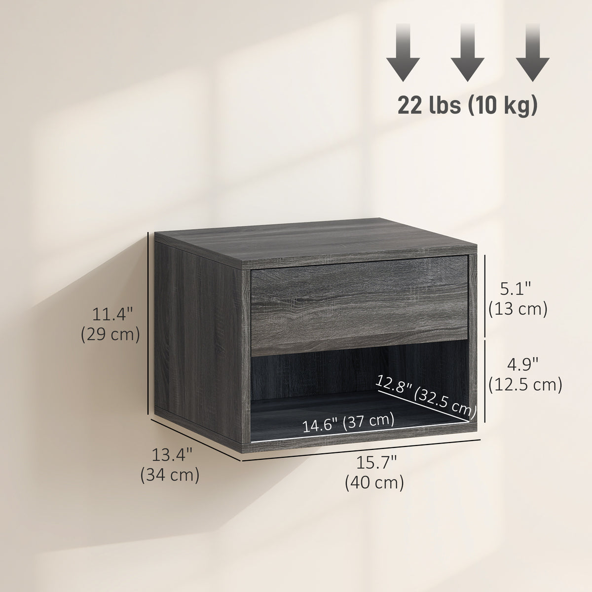 Floating Nightstand Set of 2 - Grey Wall Mounted Tables-Home Furnishings > Bedroom Furniture > Bedside Tables-DECOROLALA