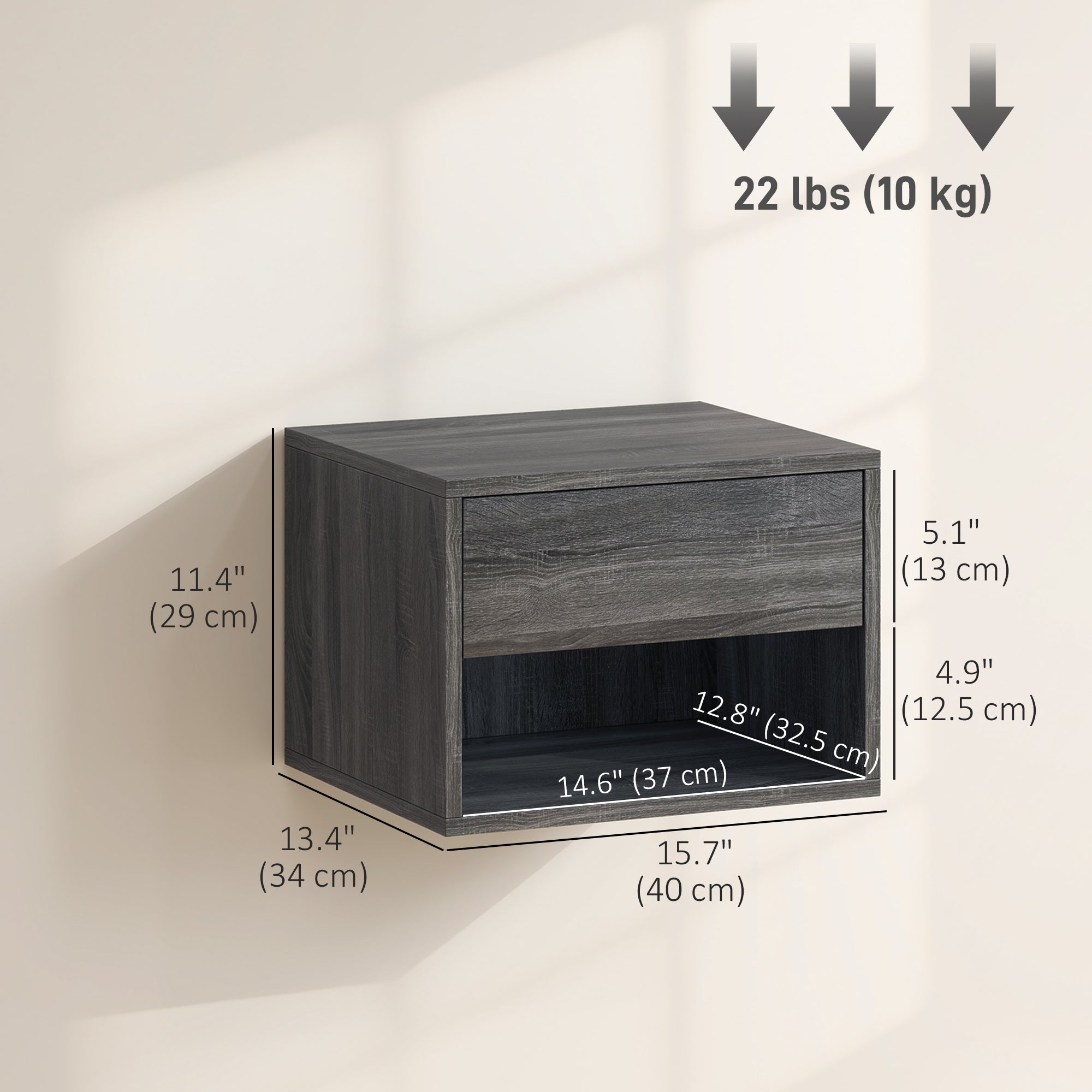 Floating Nightstand Set of 2 - Grey Wall Mounted Tables-Home Furnishings > Bedroom Furniture > Bedside Tables-DECOROLALA