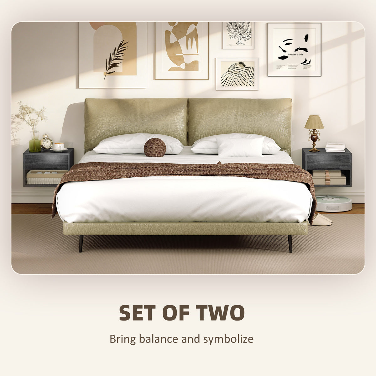 Floating Nightstand Set of 2 - Grey Wall Mounted Tables-Home Furnishings > Bedroom Furniture > Bedside Tables-DECOROLALA