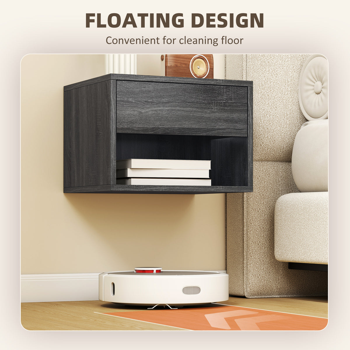 Floating Nightstand Set of 2 - Grey Wall Mounted Tables-Home Furnishings > Bedroom Furniture > Bedside Tables-DECOROLALA