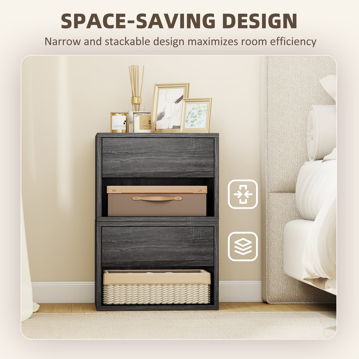 Floating Nightstand Set of 2 - Grey Wall Mounted Tables-Home Furnishings > Bedroom Furniture > Bedside Tables-DECOROLALA