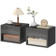 Floating Nightstand Set of 2 - Grey Wall Mounted Tables-Home Furnishings > Bedroom Furniture > Bedside Tables-DECOROLALA