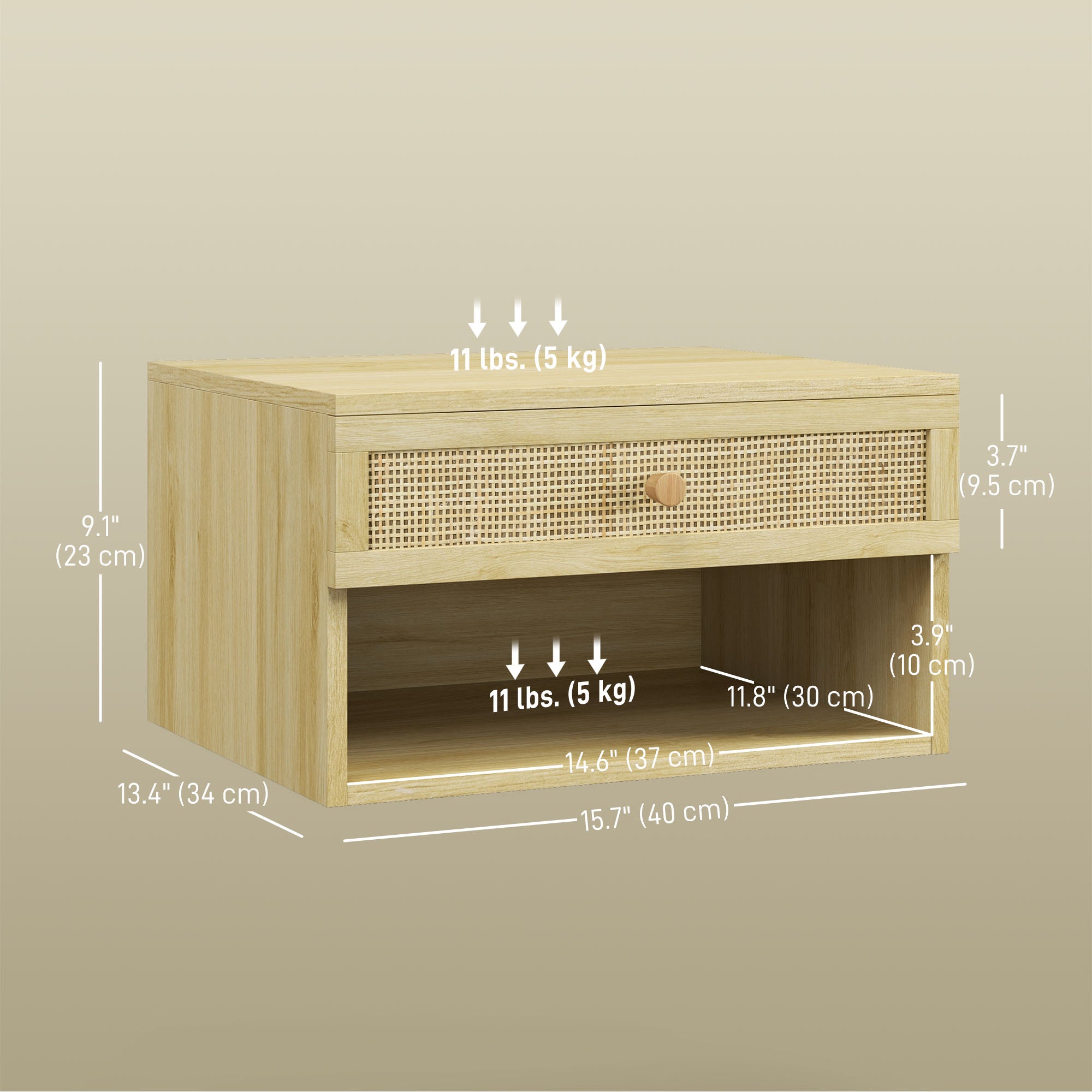 Floating Nightstand Set of 2 - Natural Wood Rattan Nordic Style-Home Furnishings > Bedroom Furniture > Bedside Tables-DECOROLALA