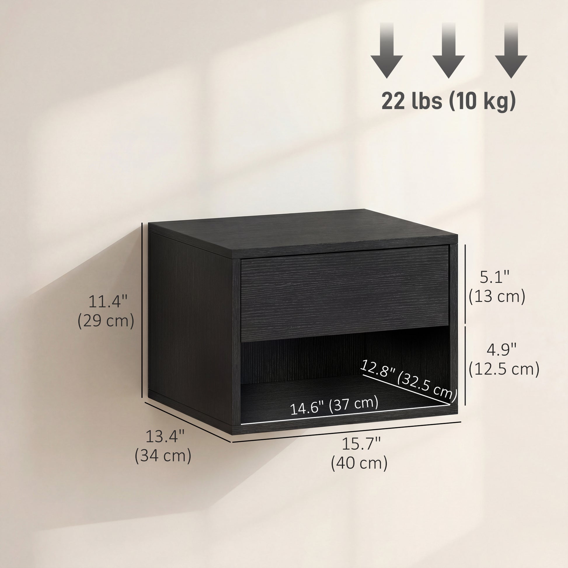 Floating Nightstand Set of 2, Wall Mounted Bedside Table with Drawer for Bedroom Black-Home Furnishings > Bedroom Furniture > Bedside Tables-DECOROLALA
