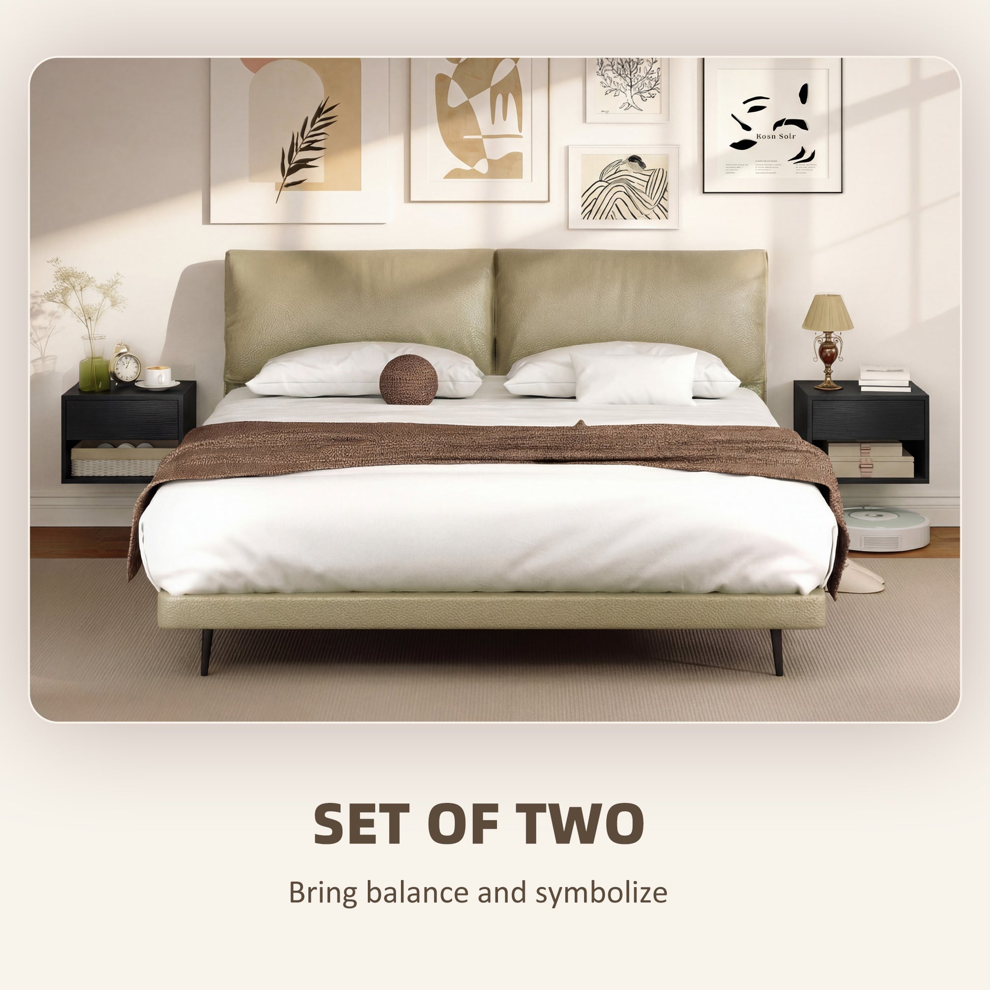 Floating Nightstand Set of 2, Wall Mounted Bedside Table with Drawer for Bedroom Black-Home Furnishings > Bedroom Furniture > Bedside Tables-DECOROLALA