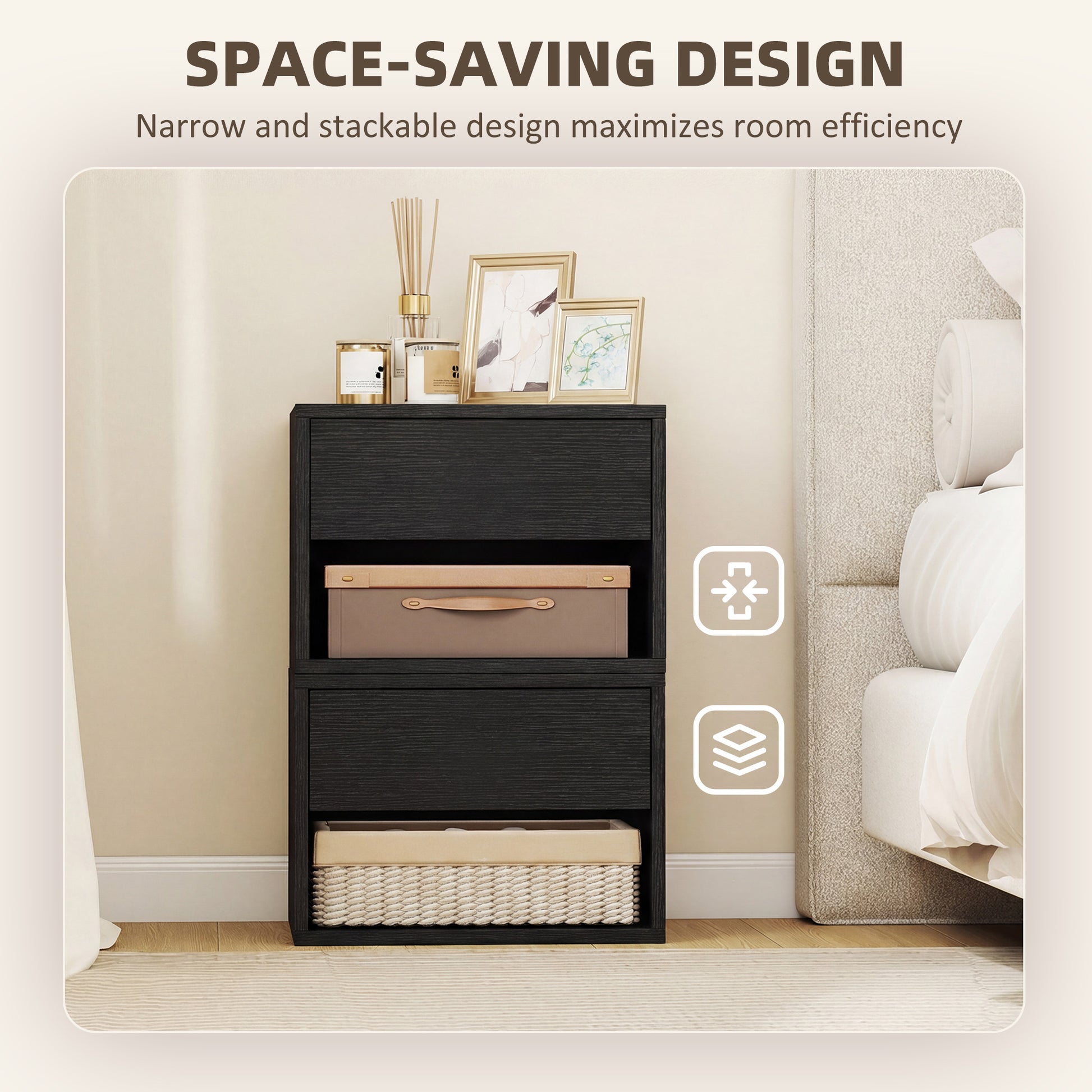 Floating Nightstand Set of 2, Wall Mounted Bedside Table with Drawer for Bedroom Black-Home Furnishings > Bedroom Furniture > Bedside Tables-DECOROLALA