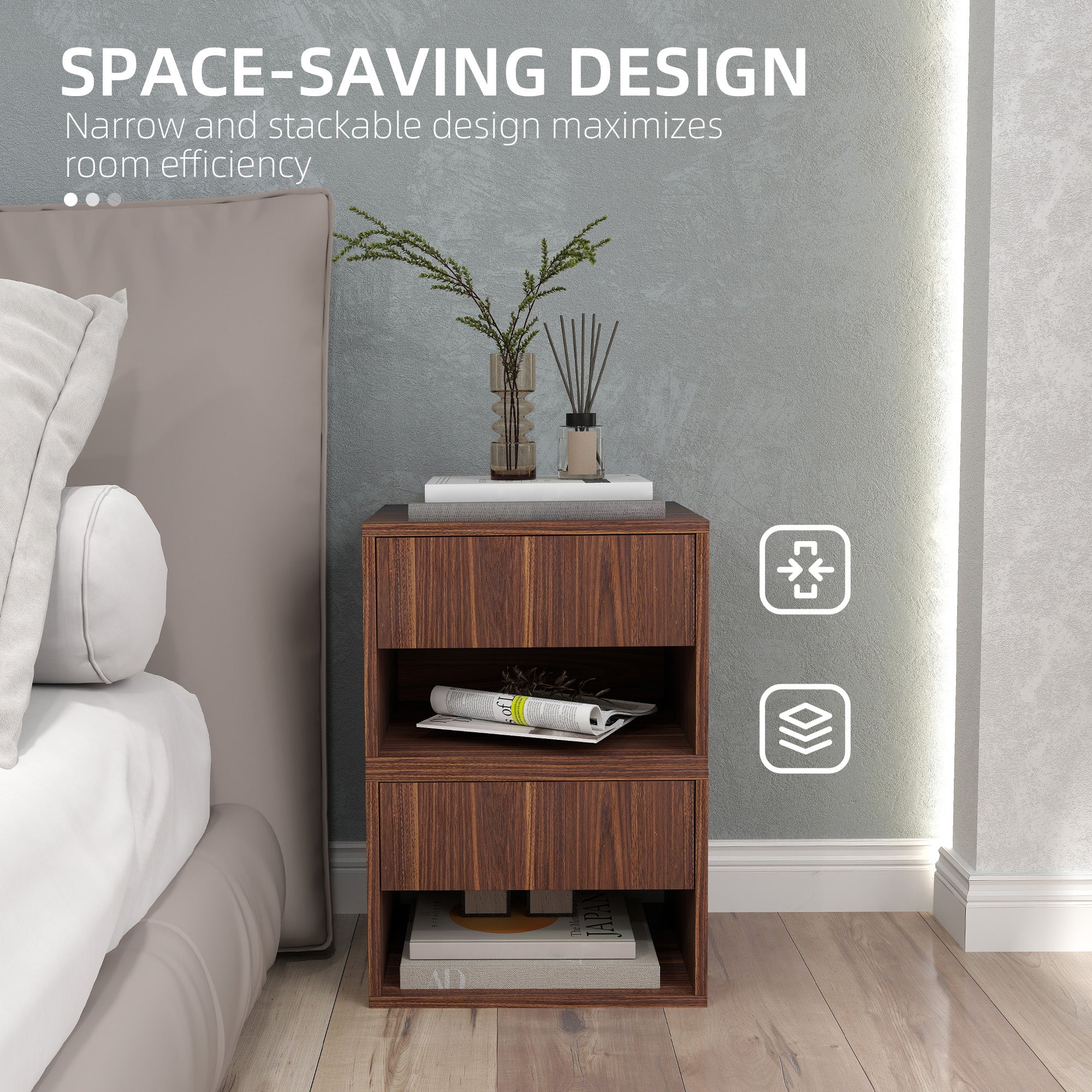 Floating Nightstand Set of 2, Wall Mounted Bedside Table with Drawer for Bedroom, Brown-Home Furnishings > Bedroom Furniture > Bedside Tables-DECOROLALA