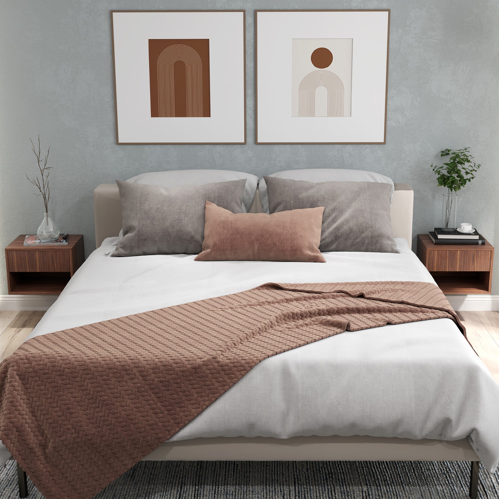 Floating Nightstand Set of 2, Wall Mounted Bedside Table with Drawer for Bedroom, Brown-Home Furnishings > Bedroom Furniture > Bedside Tables-DECOROLALA