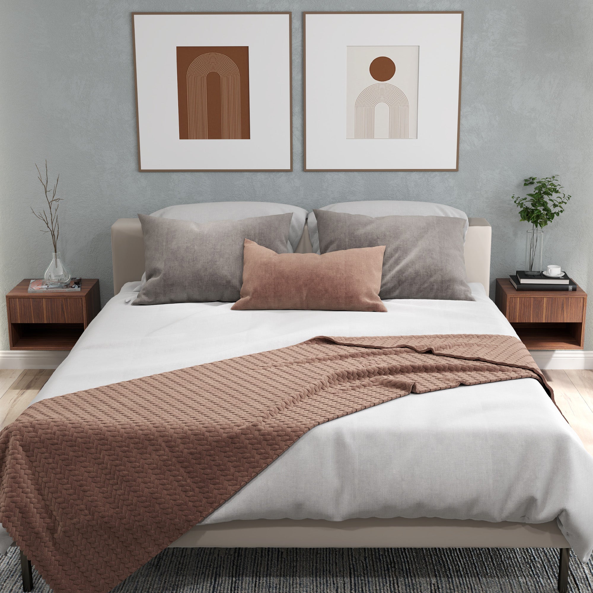 Floating Nightstand Set of 2, Wall Mounted Bedside Table with Drawer for Bedroom, Brown-Home Furnishings > Bedroom Furniture > Bedside Tables-DECOROLALA