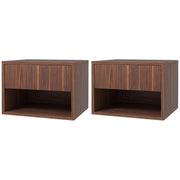 Floating Nightstand Set of 2, Wall Mounted Bedside Table with Drawer for Bedroom, Brown-Home Furnishings > Bedroom Furniture > Bedside Tables-DECOROLALA