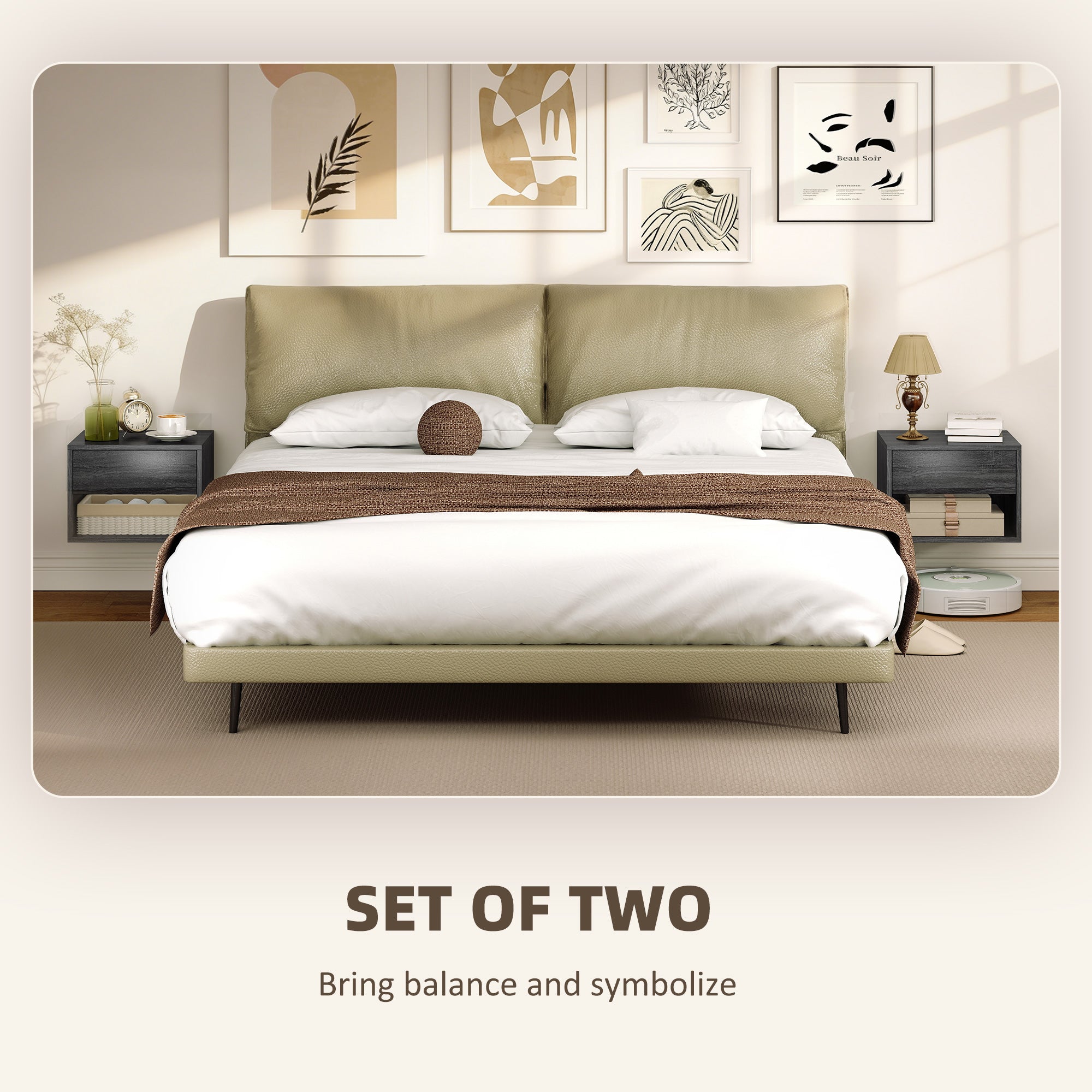 Floating Nightstand Set of 2, Wall Mounted Bedside Table with Drawer for Bedroom, Grey-Home Furnishings > Bedroom Furniture > Bedside Tables-DECOROLALA