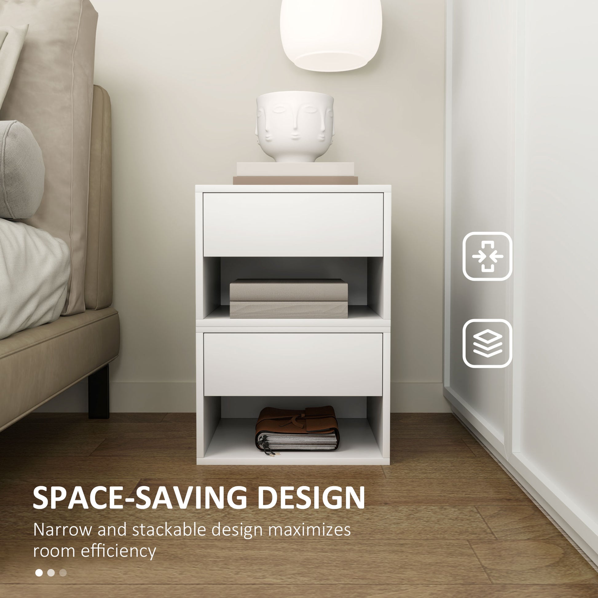Floating Nightstand Set of 2, Wall Mounted Bedside Table with Drawer for Bedroom, White-Home Furnishings > Bedroom Furniture > Bedside Tables-DECOROLALA