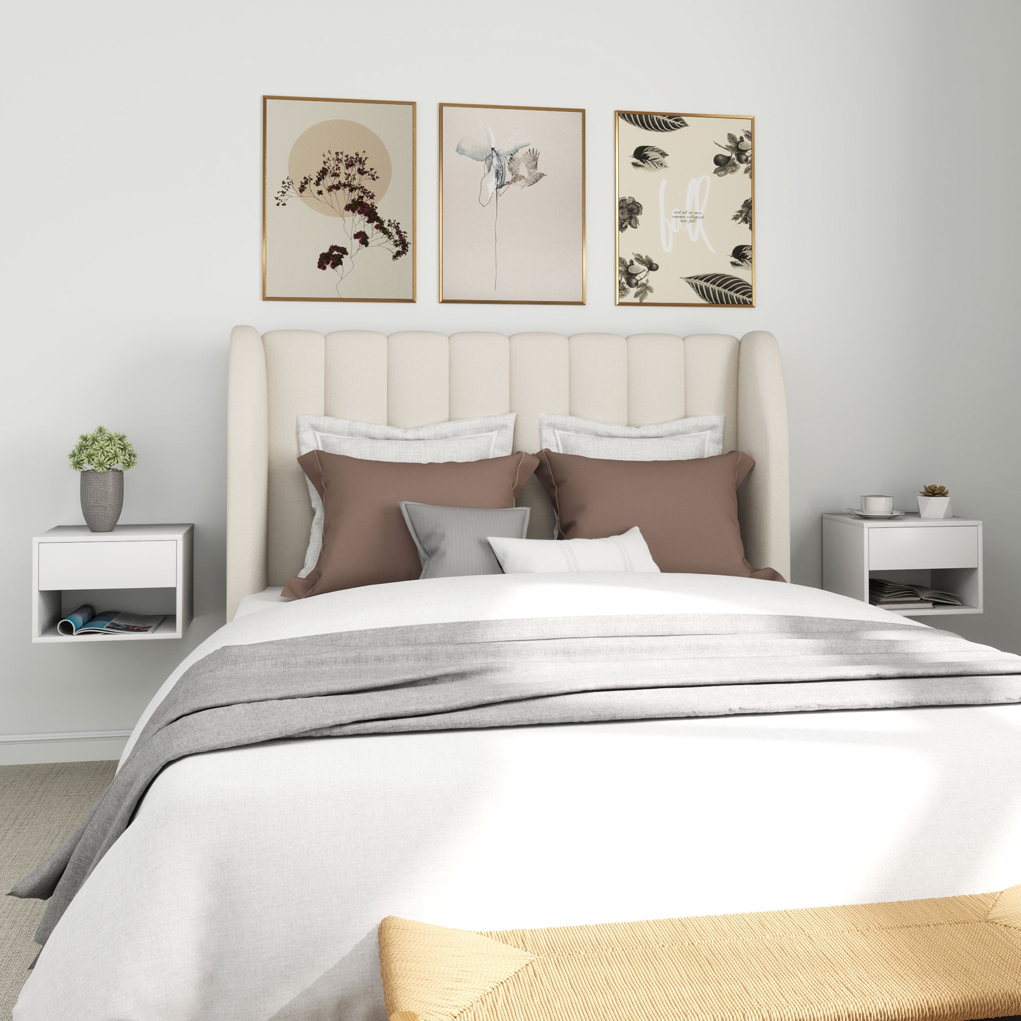 Floating Nightstand Set of 2, Wall Mounted Bedside Table with Drawer for Bedroom, White-Home Furnishings > Bedroom Furniture > Bedside Tables-DECOROLALA