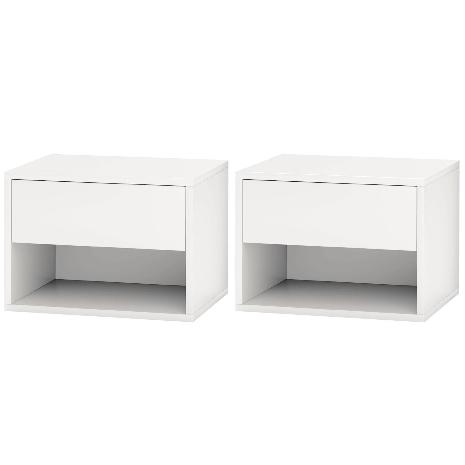 Floating Nightstand Set of 2, Wall Mounted Bedside Table with Drawer for Bedroom, White-Home Furnishings > Bedroom Furniture > Bedside Tables-DECOROLALA