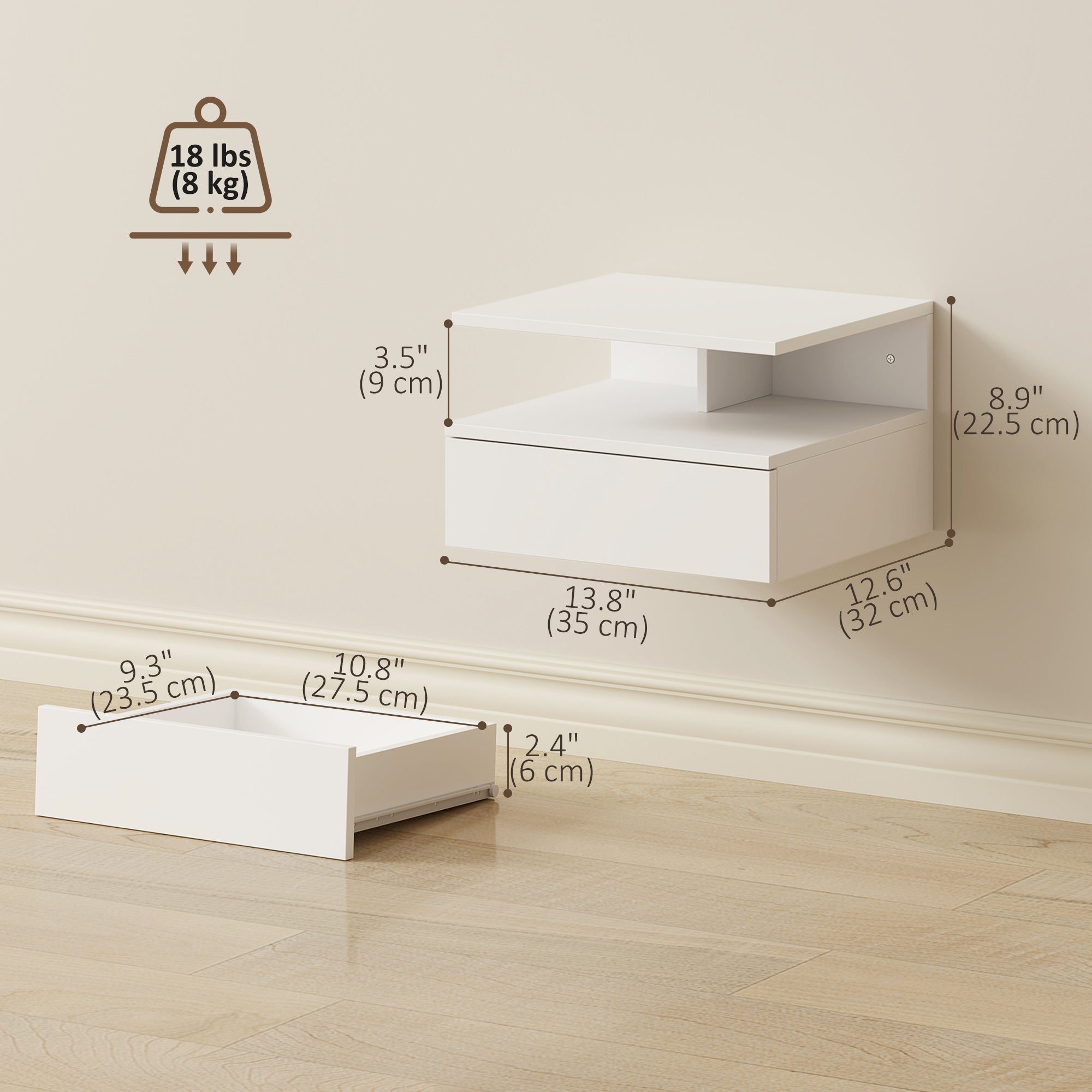 Floating Nightstand Set of 2 - White Wall Mounted Bedside Table-Home Furnishings > Bedroom Furniture > Bedside Tables-DECOROLALA