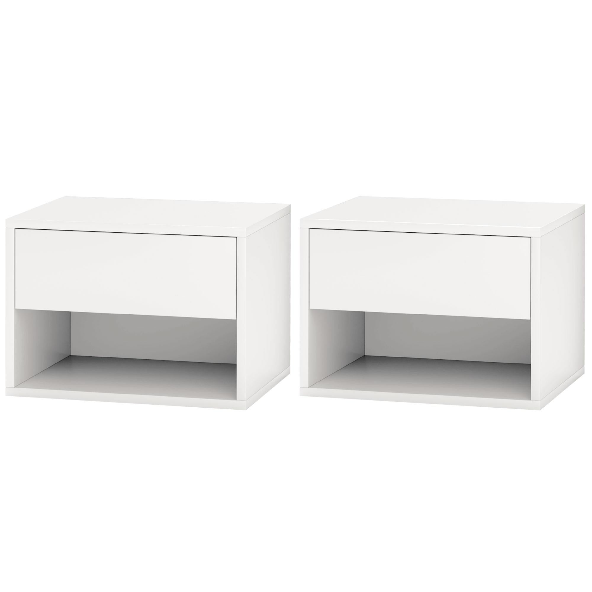 Floating Nightstand Set of 2 - White Wall Mounted Bedside Table-Home Furnishings > Bedroom Furniture > Bedside Tables-DECOROLALA