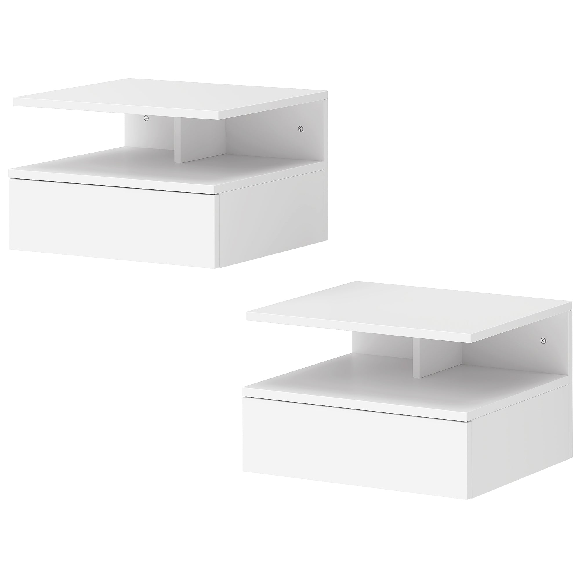 Floating Nightstand Set of 2 - White Wall Mounted Bedside Table-Home Furnishings > Bedroom Furniture > Bedside Tables-DECOROLALA
