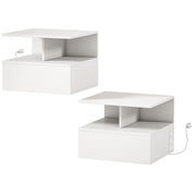 Floating Nightstand Set of 2 with Power Outlets - White-Home Furnishings > Bedroom Furniture > Bedside Tables-DECOROLALA