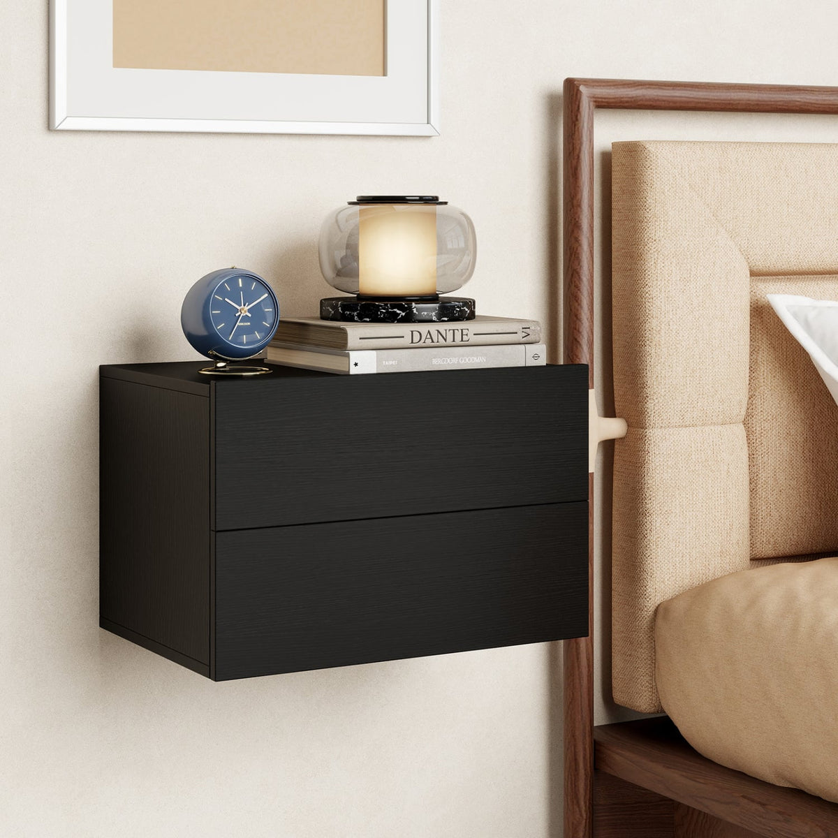 Floating Nightstand with 2 Storage Drawers Wall Mounted for Bedroom-Black-Nightstands-DECOROLALA