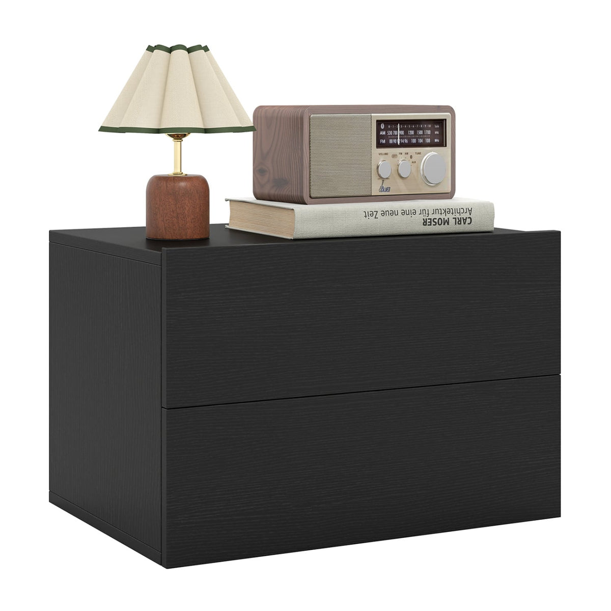 Floating Nightstand with 2 Storage Drawers Wall Mounted for Bedroom-Black-Nightstands-DECOROLALA