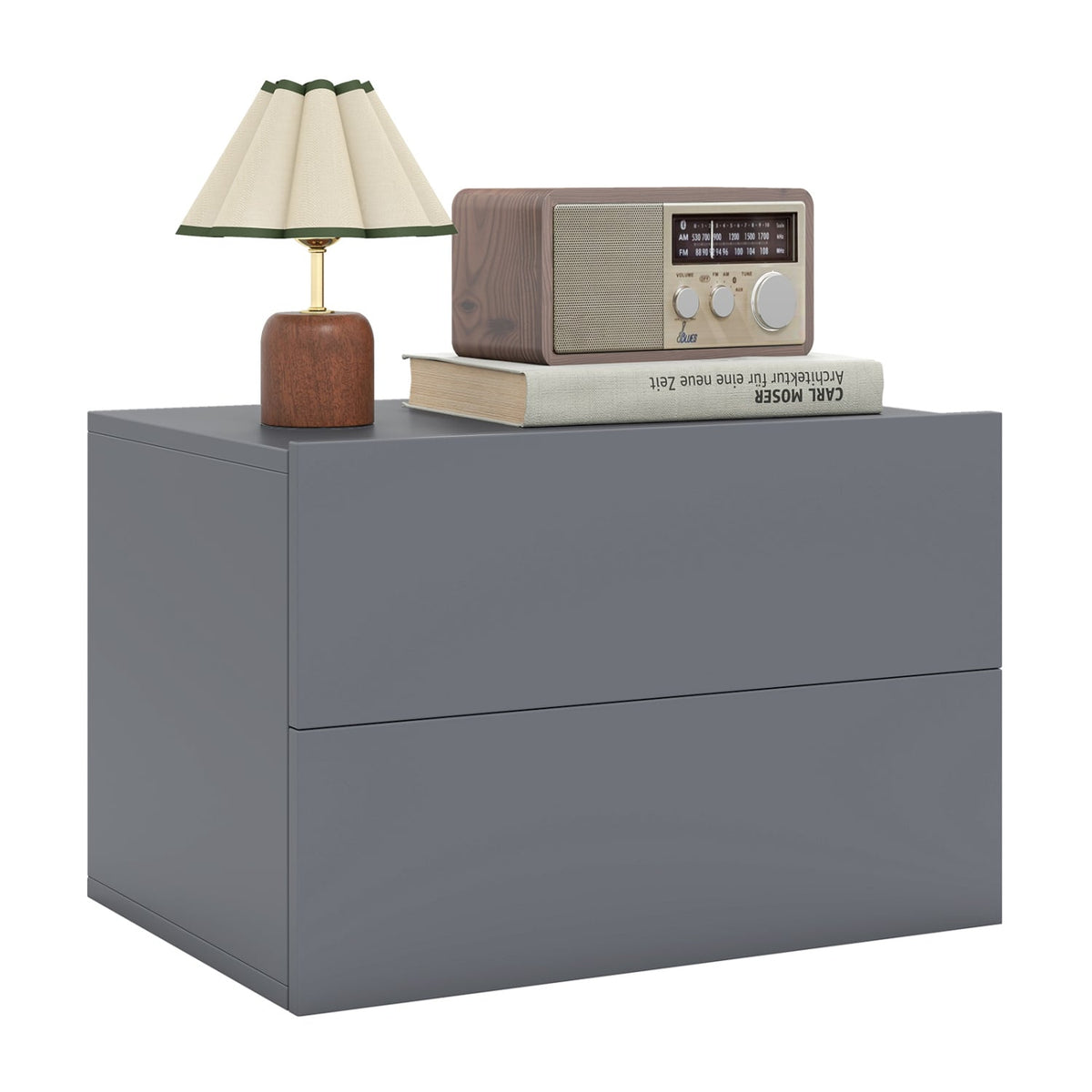 Floating Nightstand with 2 Storage Drawers Wall Mounted for Bedroom-Gray-Nightstands-DECOROLALA