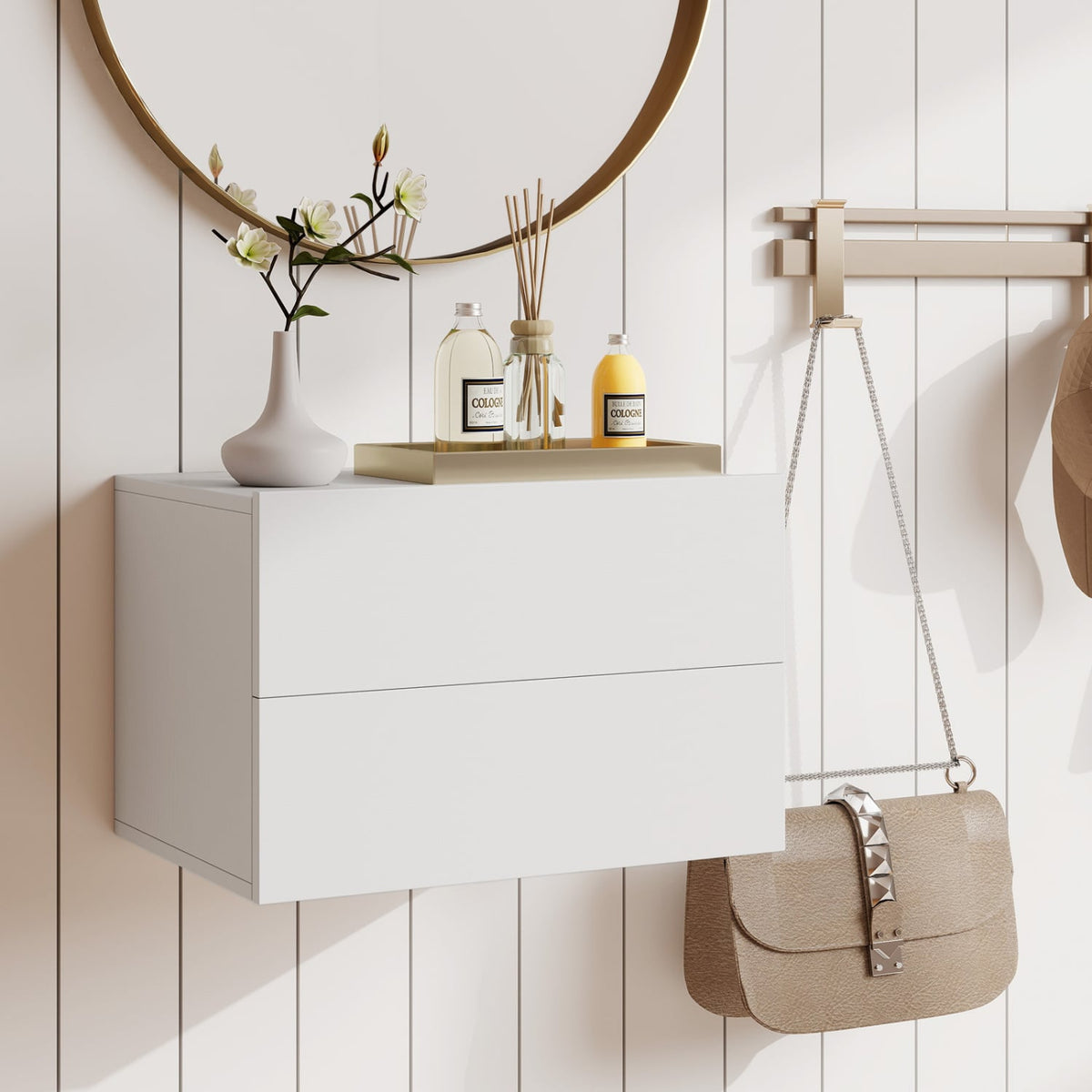 Floating Nightstand with 2 Storage Drawers Wall Mounted for Bedroom-White-Nightstands-DECOROLALA