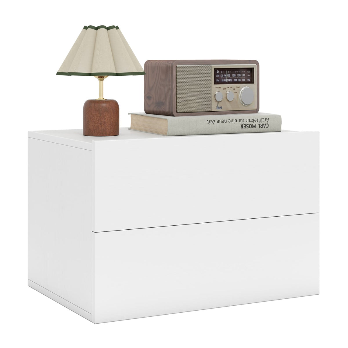 Floating Nightstand with 2 Storage Drawers Wall Mounted for Bedroom-White-Nightstands-DECOROLALA