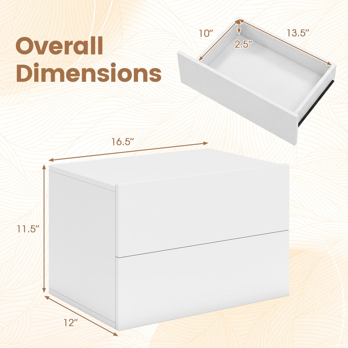 Floating Nightstand with 2 Storage Drawers Wall Mounted for Bedroom-White-Nightstands-DECOROLALA