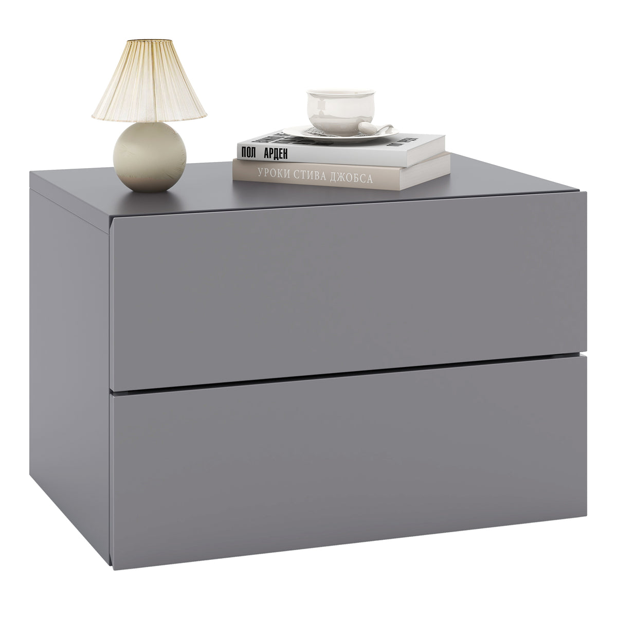 Floating Nightstand with Drawers and Storage Shelf-Gray-Nightstands-DECOROLALA