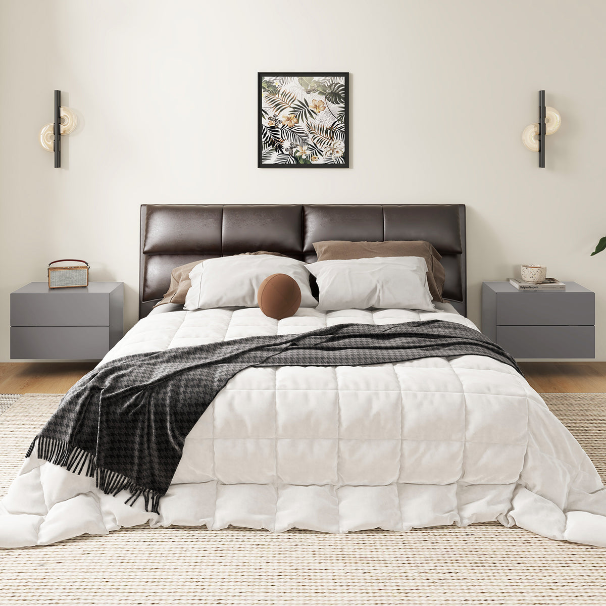 Floating Nightstand with Drawers and Storage Shelf-Gray-Nightstands-DECOROLALA