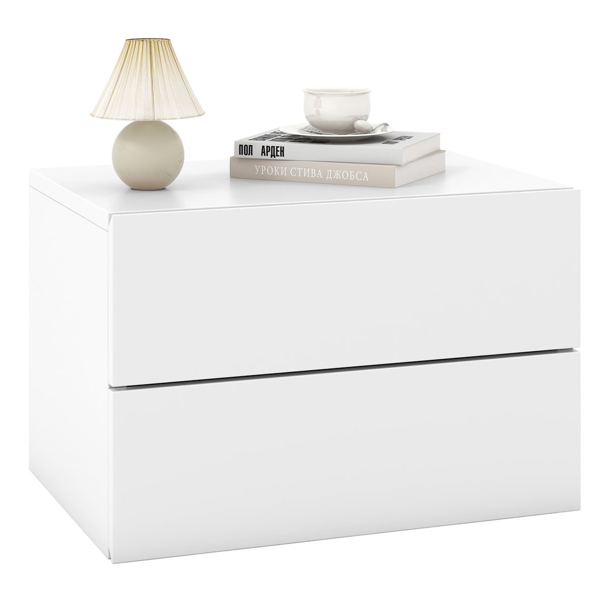 Floating Nightstand with Drawers and Storage Shelf-White-Nightstands-DECOROLALA