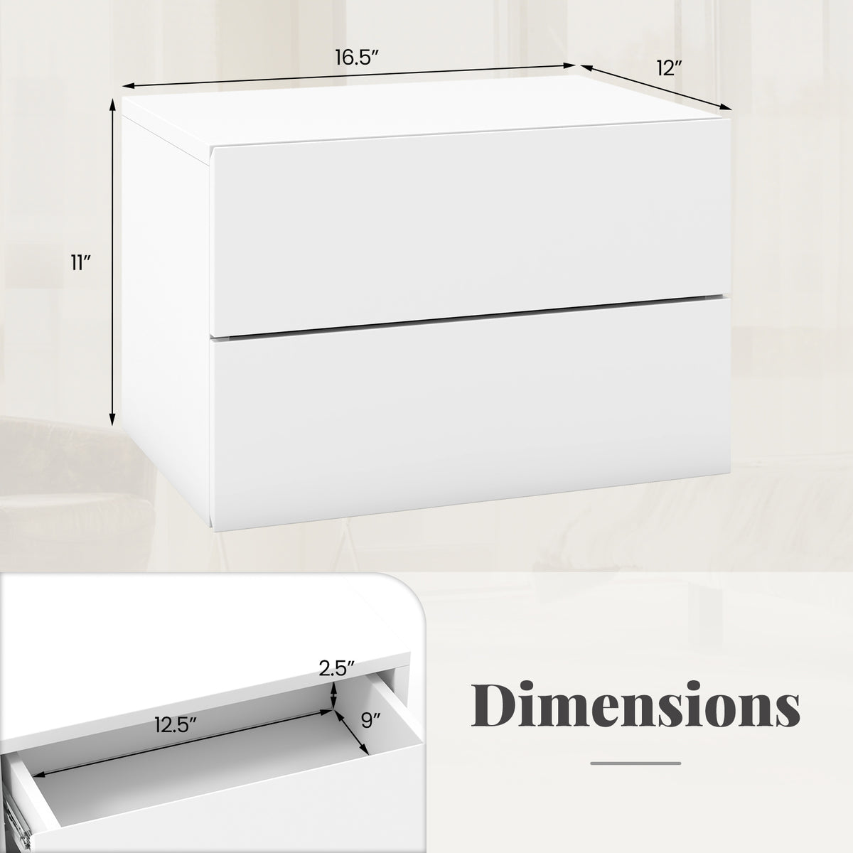 Floating Nightstand with Drawers and Storage Shelf-White-Nightstands-DECOROLALA