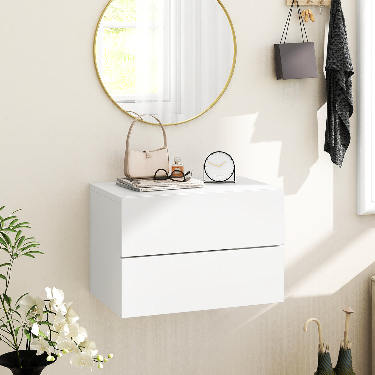 Floating Nightstand with Drawers and Storage Shelf-White-Nightstands-DECOROLALA