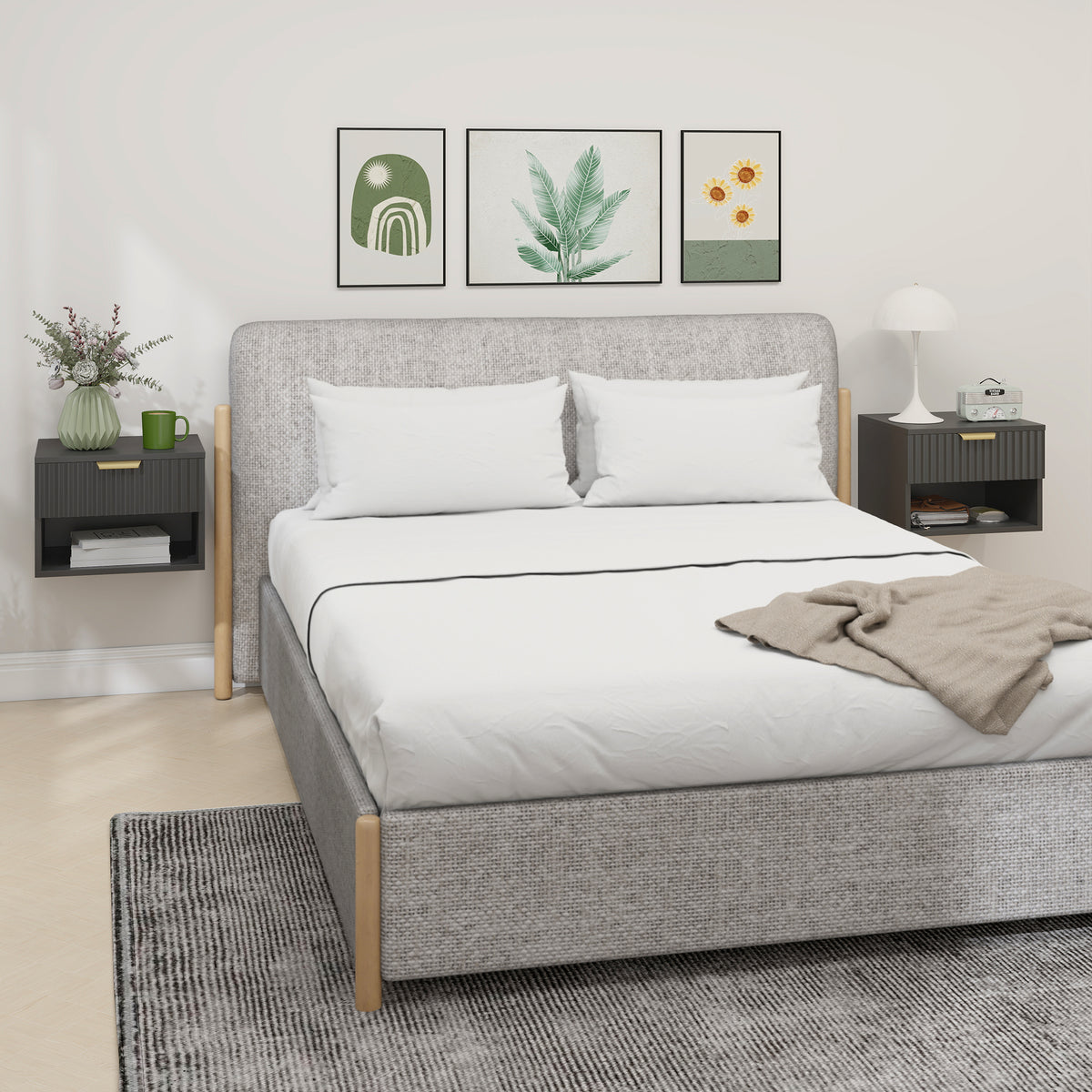 Floating Nightstands Set of 2 - Black with Gold Handle-Home Furnishings > Bedroom Furniture > Bedside Tables-DECOROLALA