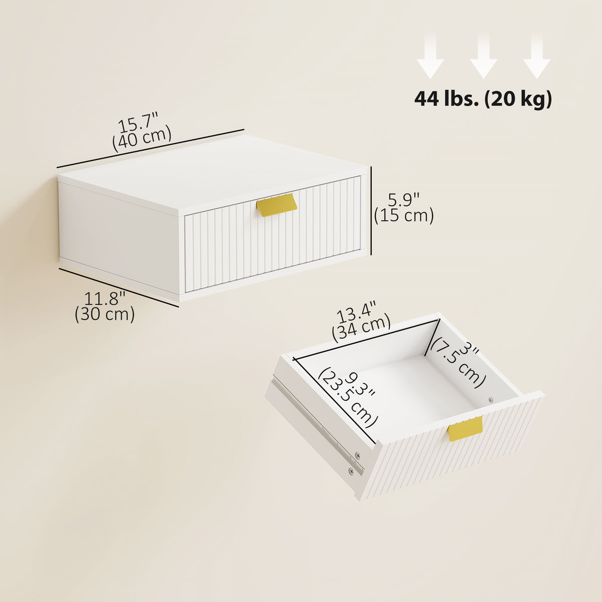 Floating Nightstands Set of 2 - Wall Mounted White Wave Drawer-Home Furnishings > Bedroom Furniture > Bedside Tables-DECOROLALA
