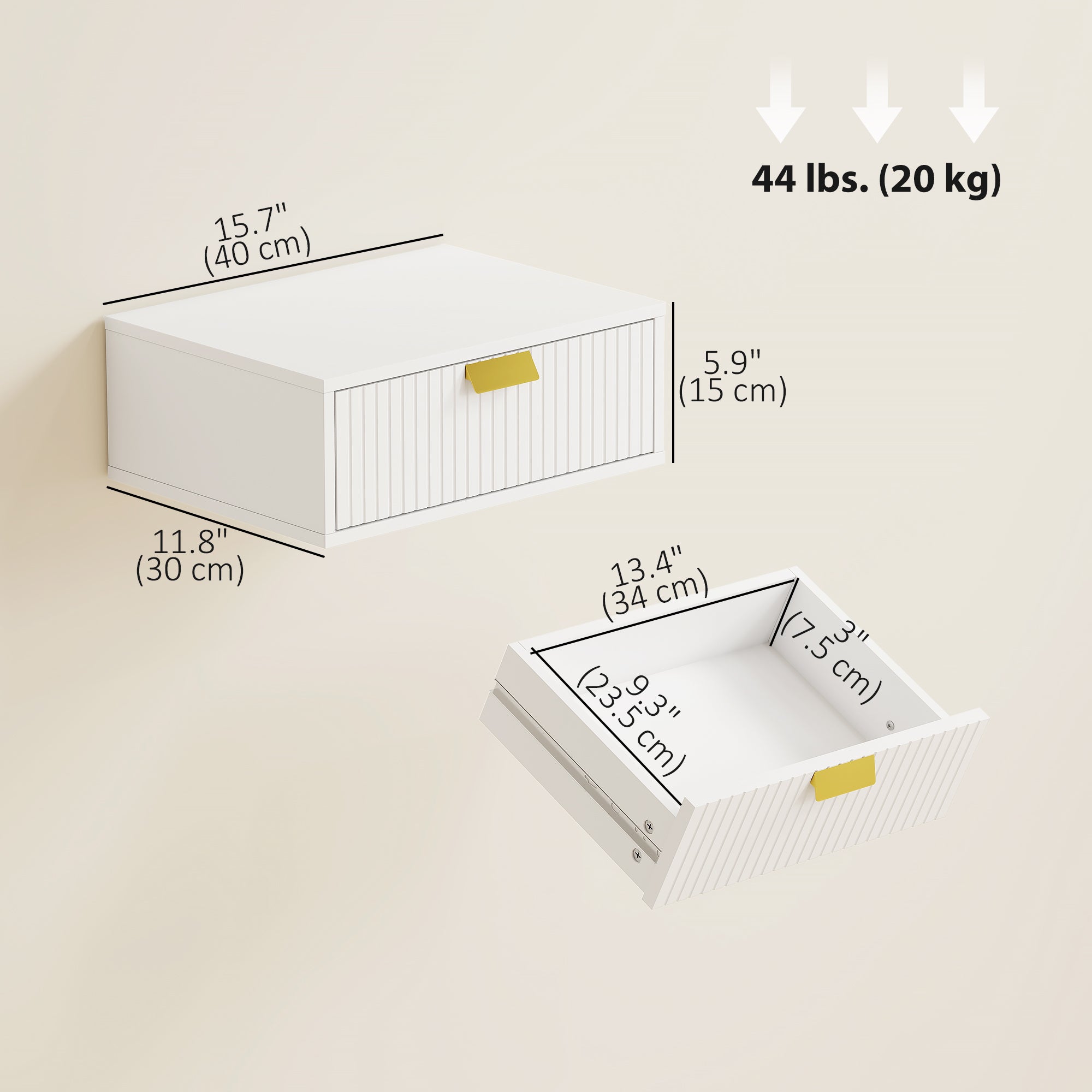 Floating Nightstands Set of 2 - Wall Mounted White Wave Drawer-Home Furnishings > Bedroom Furniture > Bedside Tables-DECOROLALA