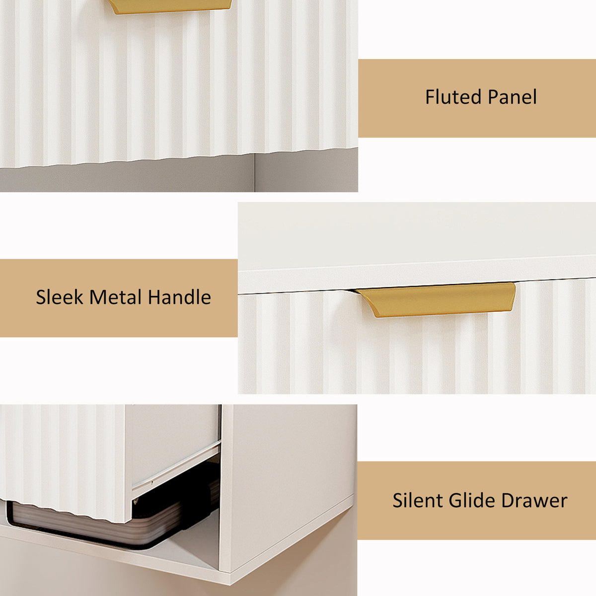Floating Nightstands Set of 2 - White with Gold Handle-Home Furnishings > Bedroom Furniture > Bedside Tables-DECOROLALA