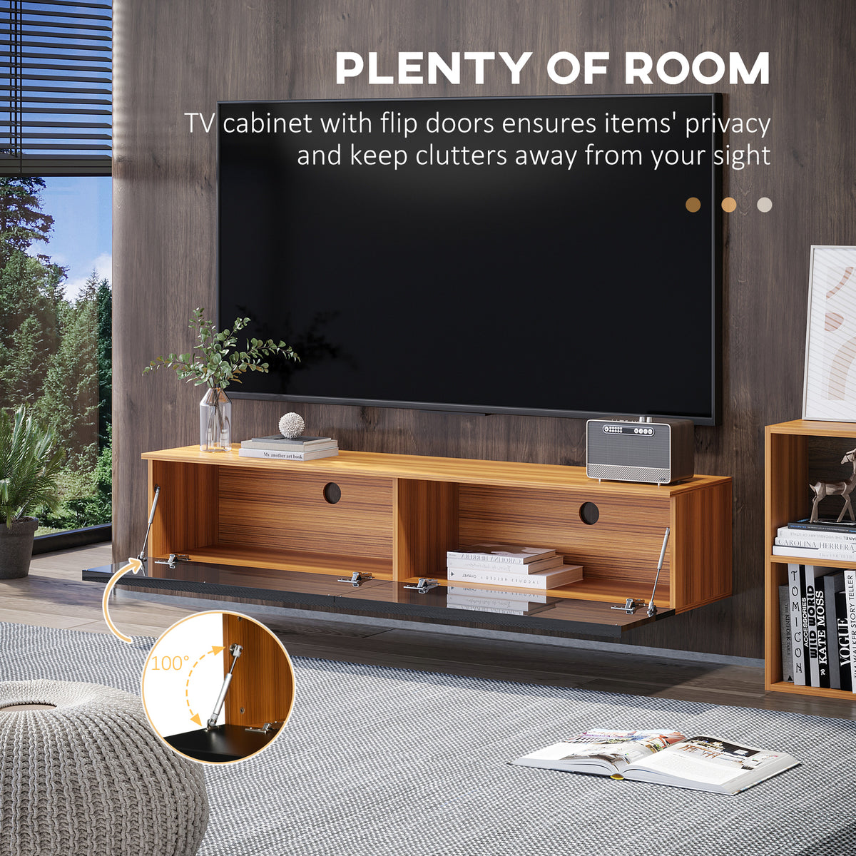 Floating TV Stand - 63" High Gloss Wall Mounted Cabinet Brown-Home Furnishings > Living Room Furniture > TV¬†Stands-DECOROLALA